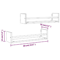 vidaXL Étagères murales avec barres 2 pcs chêne fumé 60x16x14 cm pas cher