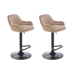 Vente-Unique Lot de 2 tabourets de bar en velours et métal noir - Hauteur réglable - Beige - ELEANA 