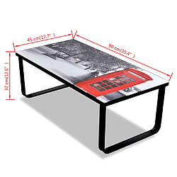 vidaXL Table basse avec impression de cabine téléphonique Dessus verre pas cher