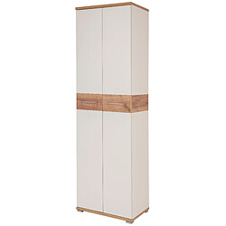 Pegane Armoire-penderie panneau de particules mélaminé coloris blanc mat décor chêne - Longueur 59 x Profondeur 40 x Hauteur 199 cm 