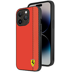 Ferrari Coque pour iPhone 14 Pro Bi-matière Effet Carbone Compatible QI Rouge 