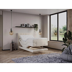 Vente-Unique Ensemble complet boxspring tête de lit coutures verticales + sommiers relaxation électrique + matelas + surmatelas - 100 x 200 cm - Velours - Beige - DONISI de PALACIO