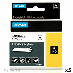 Ruban Laminé pour Etiqueteuses Rhino Dymo ID1-12 12 x 3,5 mm Noir Blanc Autocollants (5 Unités)