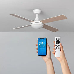 Avis Ledkia Ventilateur de plafond Silencieux Blanc Navy 132cm Moteur DC Sans lumière Télécommande Bois clair Oui