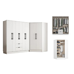 Acheter Vente-Unique Armoire d'angle 8 portes et 2 tiroirs - L263 cm - Blanc - FEOVA