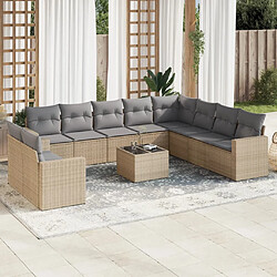 vidaXL Salon de jardin 11 pcs avec coussins beige résine tressée 