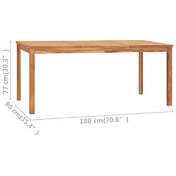 vidaXL Table à dîner de jardin 180x90x77 cm Bois de teck solide pas cher