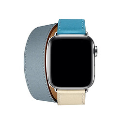 Wewoo Bracelet de poignet en cuir bicolore à double boucle pour Apple Watch séries 3 et 2 et 1 38 mmgris bleu + rose blanc + glacier 