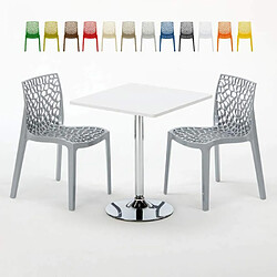 Grand Soleil Table Carrèe Blanc + 2 Chaises Colorées