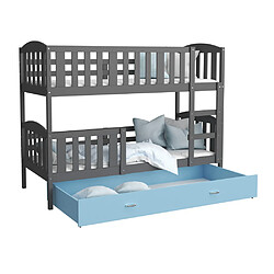 Kids Literie Lit Superposé Teo 90x190 Gris - bleu Livré avec sommiers, tiroir et matelas en mousse de 7cm 