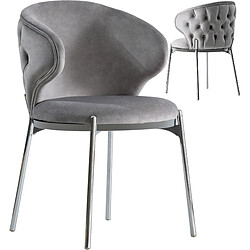 Vivenla Lot de 2 chaises de salle à manger design avec capitonnage à l'arrière revêtement en velours gris clair et piètement en acier inoxydable doré collection AVERIL