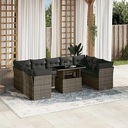 vidaXL Salon de jardin avec coussins 10 pcs gris résine tressée