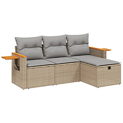 vidaXL Salon de jardin avec coussins 4pcs mélange beige résine tressée