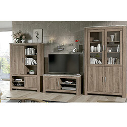 Avis Pegane Armoire vitrine, buffet haut coloris Chêne truffé, blanc vieilli - Longueur 116,50 x Profondeur 37 x Hauteur 201 cm