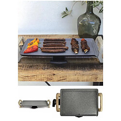 Livoo Plancha ELECTRIQUE 1800W ARMATURE Bois Revêtement antiadhésif APECT PIERRE bac récupérateur jus-cuisson 46 x 26 cm.