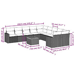 vidaXL Salon de jardin 11 pcs avec coussins beige résine tressée pas cher