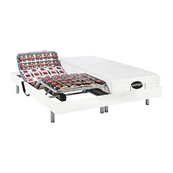 Vente-Unique Lit électrique de relaxation tout plots + matelas mémoire de forme et bambou - 2 x 80 x 200 cm - Blanc - LYSIS III de NATUREA pas cher