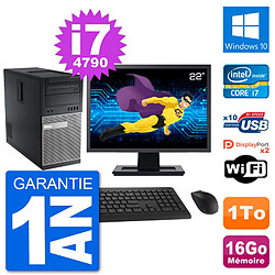 PC Tour Dell 9020 Ecran 22" Intel i7-4790 RAM 16Go Disque 1To Windows 10 Wifi - Occasion