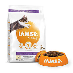 Iams Chat IAMS Vitality Croquettes - Poulet frais - Croissance et vitalité - Pour chatons - Sac refermable de 1,5 kg 