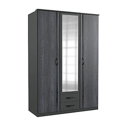 Pegane Armoire, meuble de rangement coloris Graphite, rechampis noir -  Longueur 135 x Hauteur 199 x Profondeur 58 cm  