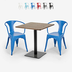 Ahd Amazing Home Design Ensemble 2 Chaises Tolix Table Horeca 70x70cm Bar Restaurants Starter, Couleur: Bleu