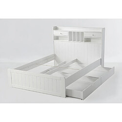 Vente-Unique Lit avec rangements 140 x 190 cm - Pin - Blanc + Sommier + Matelas - MEDERICK pas cher