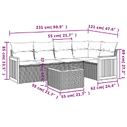 Acheter vidaXL Salon de jardin 6 pcs avec coussins noir résine tressée