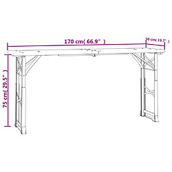 vidaXL Table à bière pliable 170x50x75/105 cm bois massif de sapin pas cher