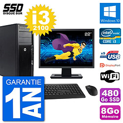 PC Tour HP Z210 Ecran 22" Intel i3-2100 RAM 8Go SSD 480Go Windows 10 Wifi · Occasion 