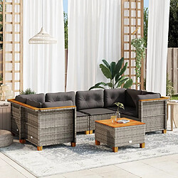 vidaXL Salon de jardin avec coussins 7 pcs gris résine tressée 