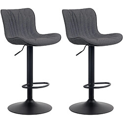 Decoshop26 Lot de 2 tabourets de bar en tissu noir pieds en métal noir hauteur réglable pivotant TDB10724 