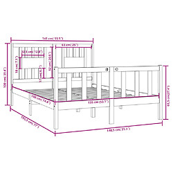 vidaXL Cadre de lit Blanc Bois massif 135x190 cm Double pas cher