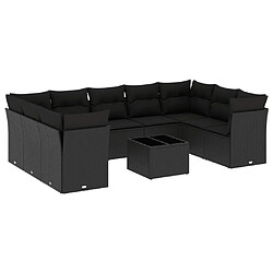 vidaXL Salon de jardin 10 pcs avec coussins noir résine tressée