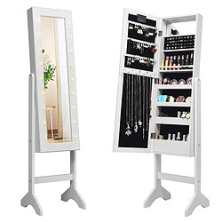 Helloshop26 Armoire à bijoux sur pied avec 18 led angle réglable doublure en velours doux 35 x 31,5 x 145 cm blanc 20_0005411 