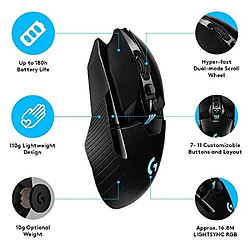 Universal Souris de jeu sans fil G903, capteur Hero 16K, 16 000 ppp, RVB, léger, bouton programmable, autonomie de la batterie de 140 heures, recharge