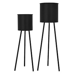 ML-Design 2x Support de plantes en acier noir h: 66 et 79 cm pot de fleurs haute décoratif