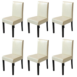 Mendler Lot de 6 chaises de séjour Littau ~ simili-cuir, crème, pieds foncés