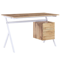 Beliani Bureau avec rangement 120 x 60 cm bois clair et blanc ASHLAND