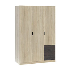 Mes Armoire 3 portes 3 tiroirs 121x52x180 cm naturel et noir