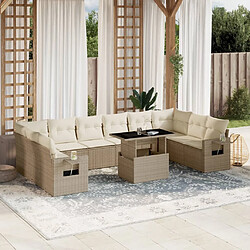 vidaXL Salon de jardin 11 pcs avec coussins beige résine tressée 