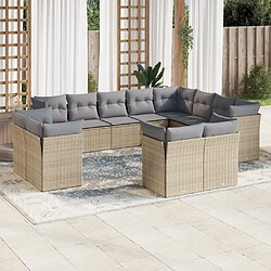 Maison Chic Salon de jardin avec coussins 12 pcs | Ensemble de Table et chaises | Mobilier d'Extérieur beige résine tressée -GKD56883