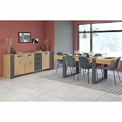 Ensemble enfilade + table LOFT - Mélaminé décor chêne artisan et gris - Table rectangulaire 8 personnes - Enfilade 3 portes - PARISOT