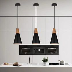 Stoex Suspension Luminaire Moderne Noire, Abat-Jour en Métal Et Bois, Suspension Lustre Nordique Rétro, Ampoule Non Incluse