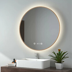 EMKE Miroir lumineux salle de bain rond diamètre 80cm Cadre Doré, Miroir LED avec Interrupteur Tactile, Anti-buée, Horloge et Temperature, Lumière Neutre