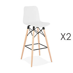 Mes Lot de 2 chaises de bar H76 cm blanches et pieds naturels - YAREN