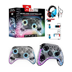 Freaks And Geeks Manette Switch Nintendo /PC Sans Fil Polychroma - Transparente à LED RGB- Câble 1M Fonction Turbo + Casque Switch spirit of gamer