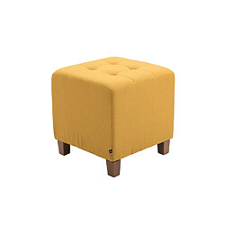 Decoshop26 Tabouret bas repose-pieds pouf capitonné en tissu jaune pieds en bois 45x46 cm 10_0000159