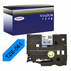 Ruban compatible pour Brother Ptouch Tze-561 - Texte noir sur fond bleu - T3AZUR