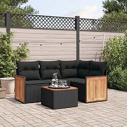 vidaXL Salon de jardin 5 pcs avec coussins noir résine tressée 