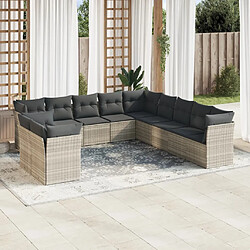 vidaXL Salon de jardin 11 pcs avec coussins gris clair résine tressée